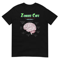 Zombie Cafe Brains Menu design on unisex T-shirt, front view