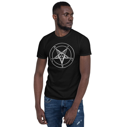 White Sigil of Baphomet design on unisex T-shirt, front view