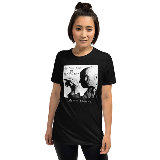 Aleister Crowley design on unisex T-shirt, front view