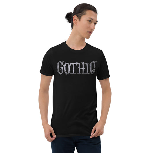 Gothic Spider Web design on unisex T-shirt, front view