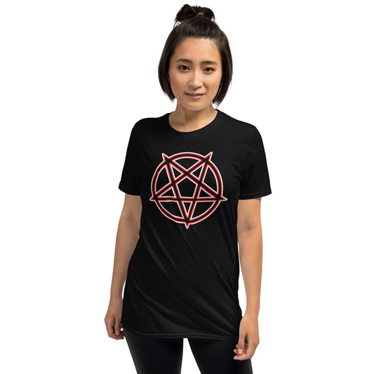 Inverted Pentagram design on unisex T-shirt, front view