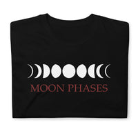 Lunar Moon Phases design on unisex T-shirt, front view