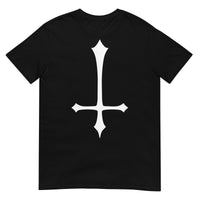 White Inverted Cross design on unisex T-shirt, front view