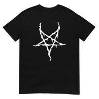 White Melting Inverted Pentagram design on unisex T-shirt, front view