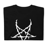 White Melting Inverted Pentagram design on unisex T-shirt, front view