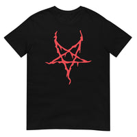 Red Melting Inverted Pentagram design on unisex T-shirt, front view