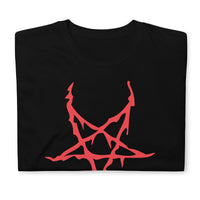 Red Melting Inverted Pentagram design on unisex T-shirt, front view