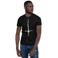 White Melting Inverted Cross design on unisex T-shirt, front view