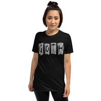 Black White Gothic Stripes design on unisex T-shirt, front view