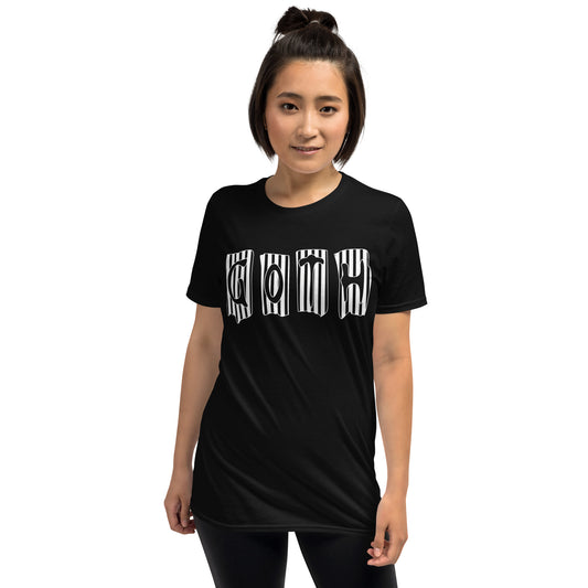 Black White Gothic Stripes design on unisex T-shirt, front view