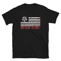 American Satanist Pentagram design on unisex T-shirt, front view