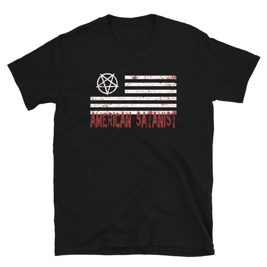 American Satanist Pentagram design on unisex T-shirt, front view