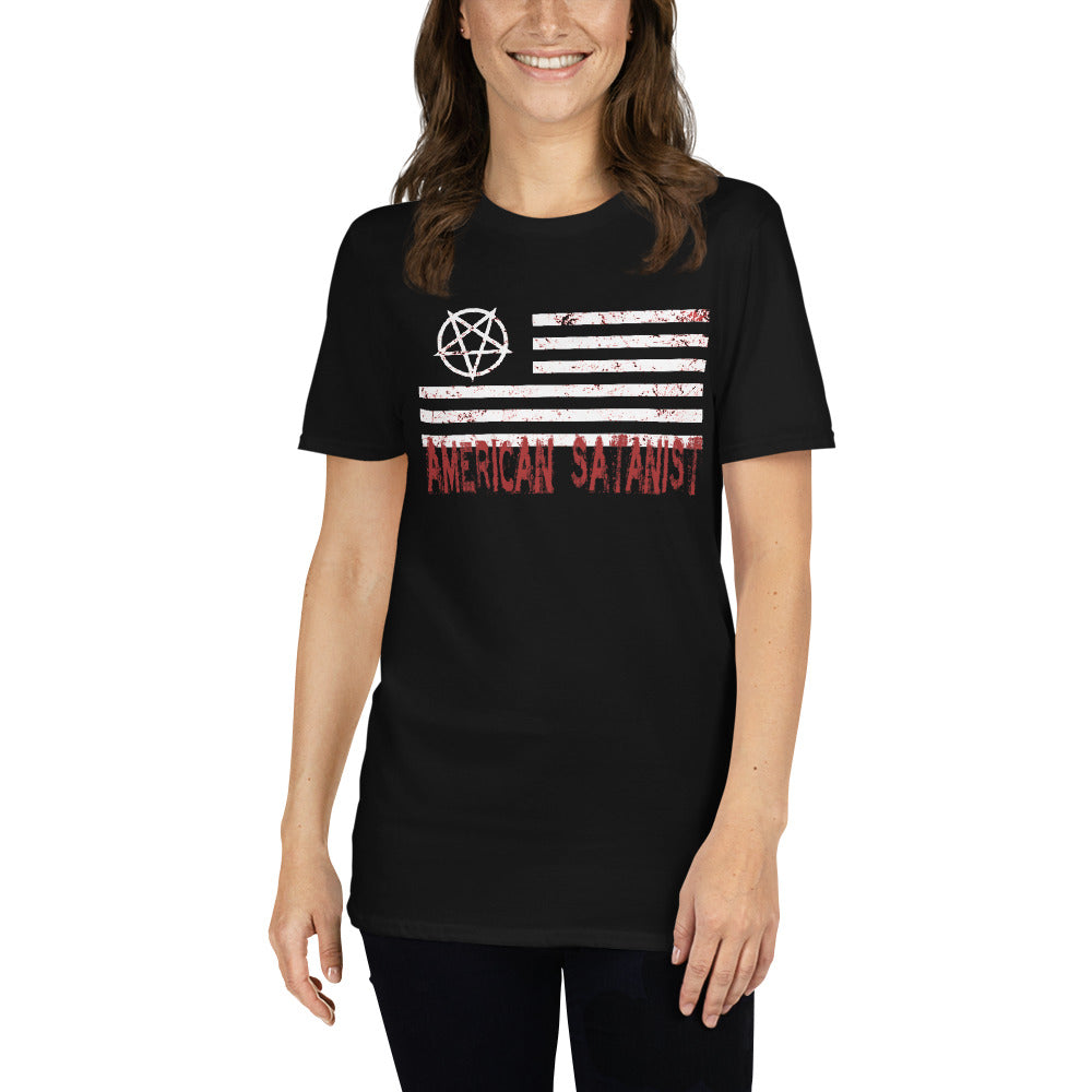 American Satanist Pentagram Bloody Flag Short-Sleeve T-Shirt