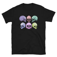 Pastel Death Skulls design on unisex T-shirt, front view