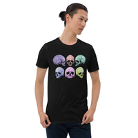 Pastel Death Skulls design on unisex T-shirt, front view