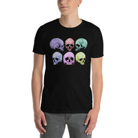 Pastel Death Skulls design on unisex T-shirt, front view