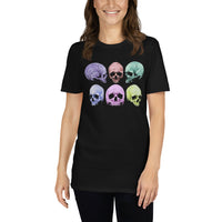 Pastel Death Skulls design on unisex T-shirt, front view