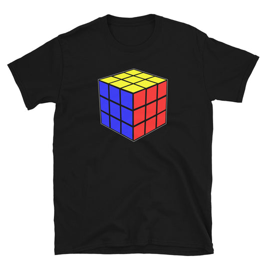 Magic Speed Cube design on unisex T-shirt, front view