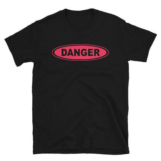 Red Danger Sign design on unisex T-shirt, front view