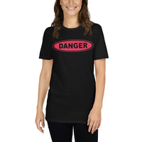 Red Danger Sign design on unisex T-shirt, front view