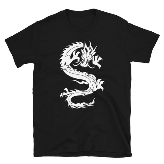 Ancient Chinese Loong Dragon design on unisex T-shirt, front view