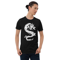 Ancient Chinese Loong Dragon design on unisex T-shirt, front view