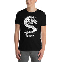 Ancient Chinese Loong Dragon design on unisex T-shirt, front view