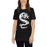 Ancient Chinese Loong Dragon design on unisex T-shirt, front view