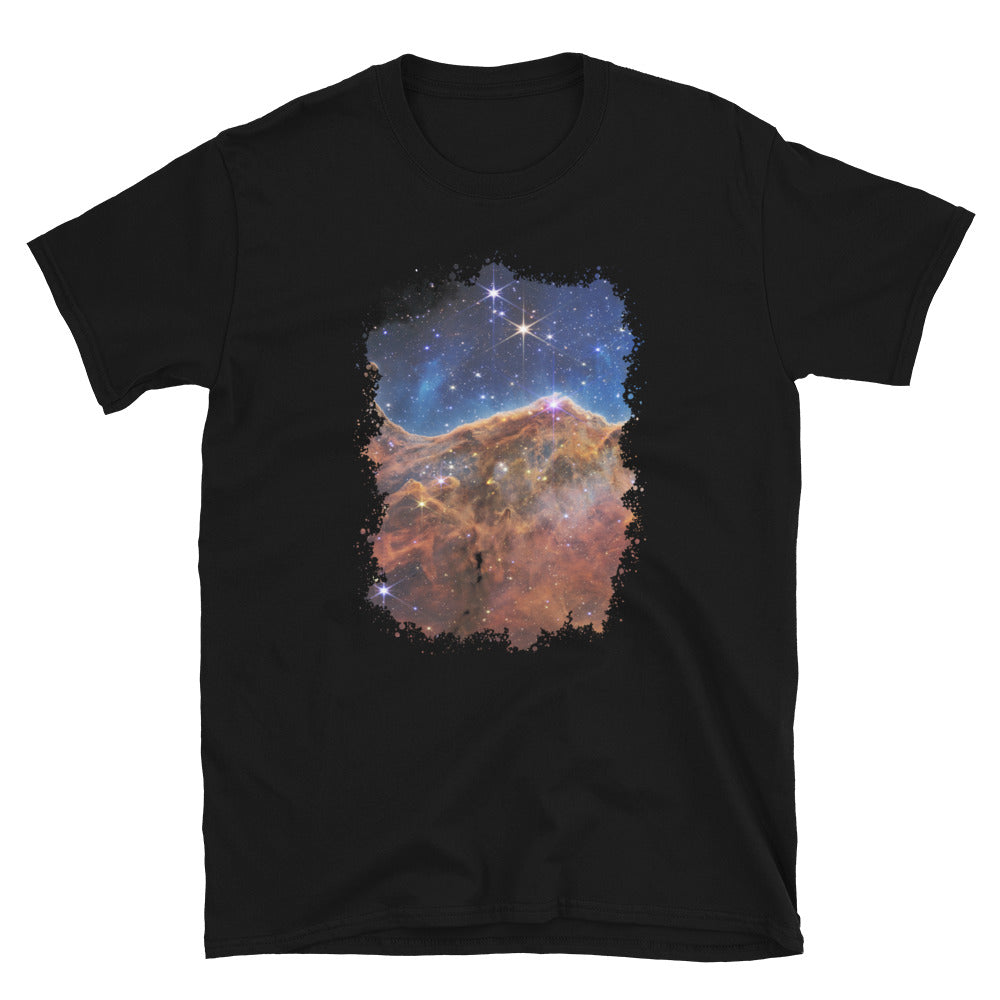 Carina Nebula JWST design on unisex T-shirt, front view