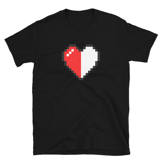Pixel Half Heart design on unisex T-shirt, front view
