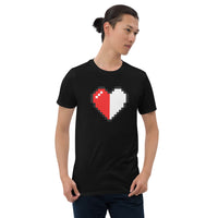 Pixel Half Heart design on unisex T-shirt, front view