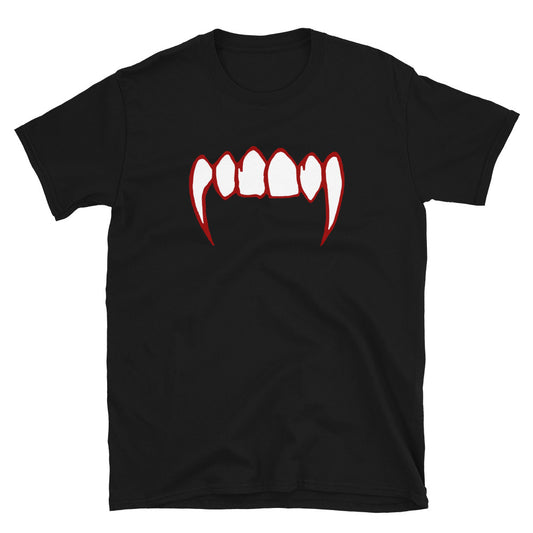 Bloody Vampire Fangs design on unisex T-shirt, front view