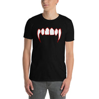Bloody Vampire Fangs design on unisex T-shirt, front view