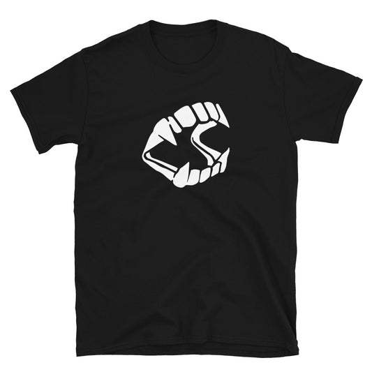 White Vampire Fangs design on unisex T-shirt, front view
