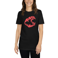 Red Vampire Fangs design on unisex T-shirt, front view