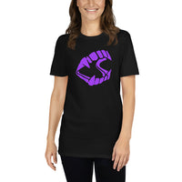 Purple Vampire Fangs design on unisex T-shirt, front view