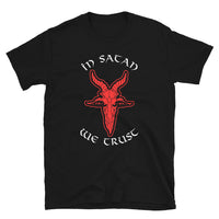 In Satan We Trust Goat Head design on unisex T-shirt, front view