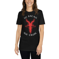 In Satan We Trust Goat Head design on unisex T-shirt, front view