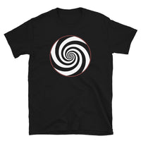 Hypnotic Spiral Illusion design on unisex T-shirt, front view