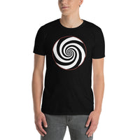 Hypnotic Spiral Illusion design on unisex T-shirt, front view