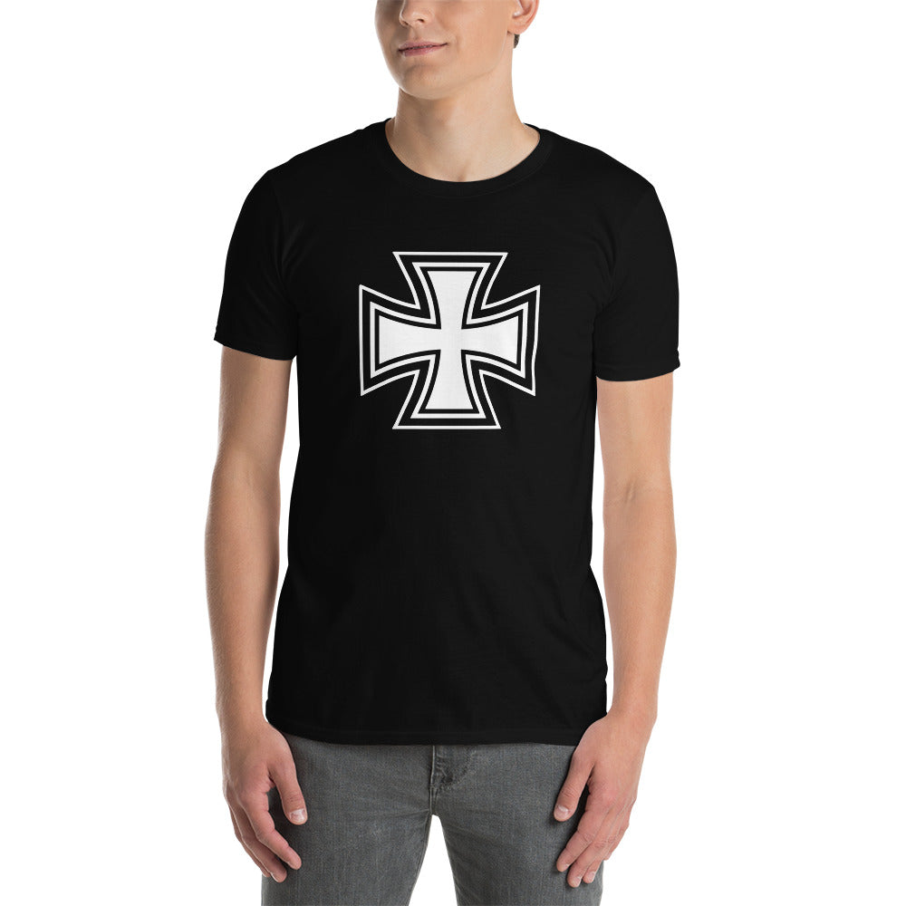 Black and White Occult Biker Cross Symbol Short-Sleeve T-Shirt
