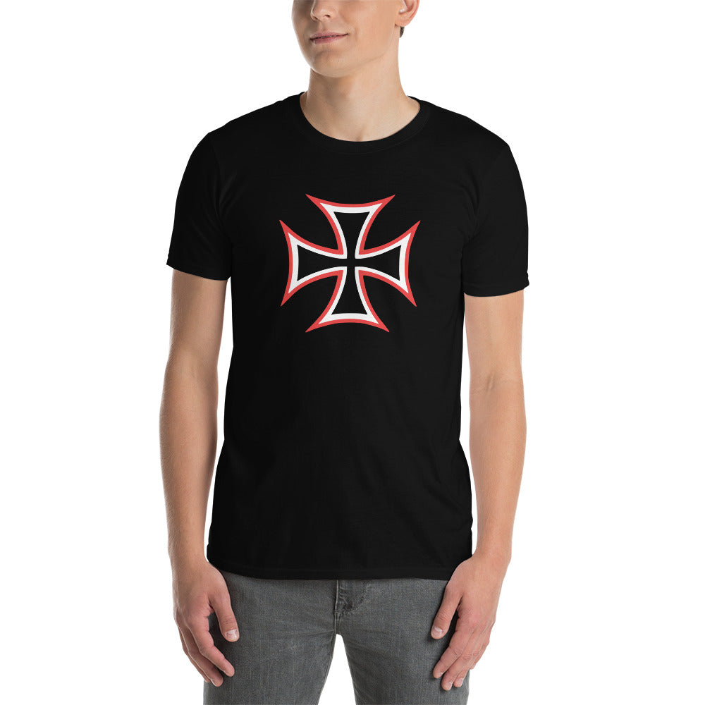 Red and White Occult Biker Cross Symbol Short-Sleeve T-Shirt