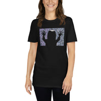 They're Here Poltergeist design on unisex T-shirt, front view