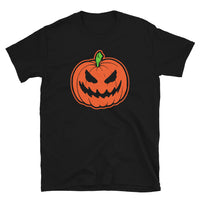Scary Jack O' Lantern design on unisex T-shirt, front view