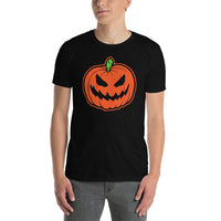 Scary Jack O' Lantern design on unisex T-shirt, front view