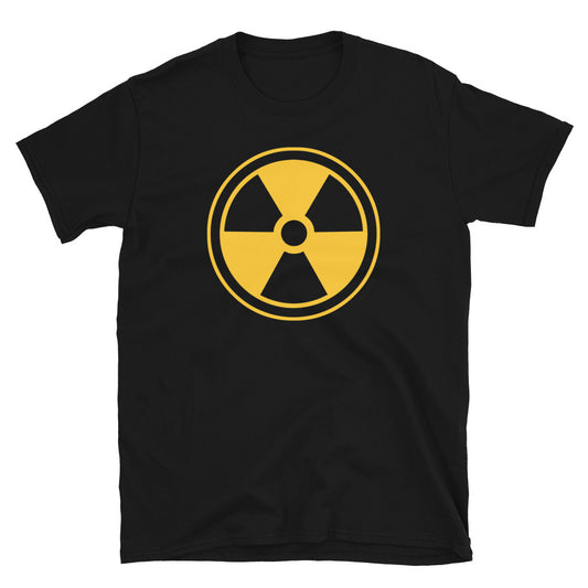 Radiation Warning Sign design on unisex T-shirt, front view