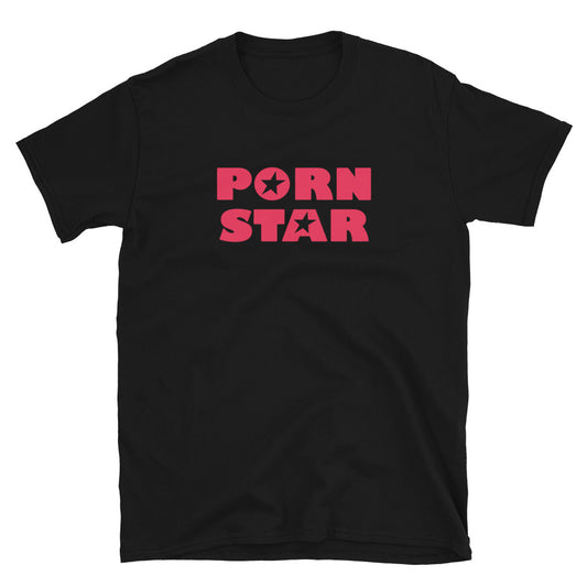 Red Porn Star Logo design on unisex T-shirt, front view