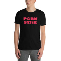 Red Porn Star Logo design on unisex T-shirt, front view