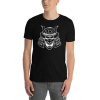 White Samurai Kabuto Mask design on unisex T-shirt, front view