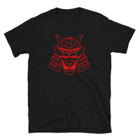 Red Samurai Kabuto Mask design on unisex T-shirt, front view